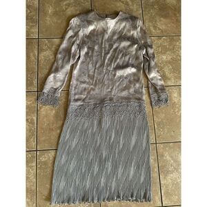 Ricki Lang 8 Vintage MIDI Pleated Embellished Dress Silver
